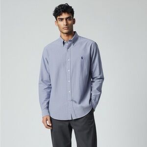 Ralph Lauren Mens Blue Micro Print Long Sleeve Button Down Shirt - Size 17 1/2